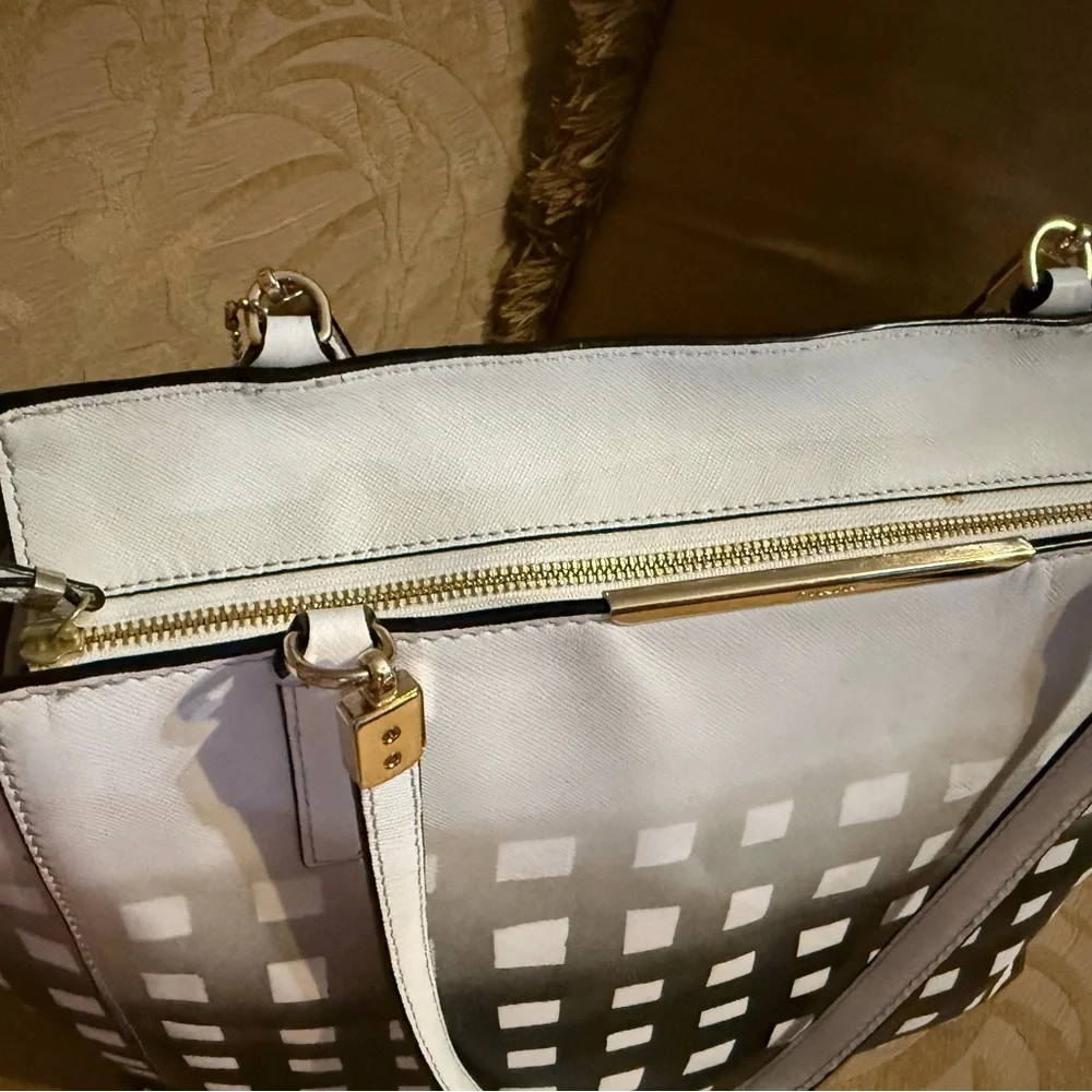 Coach Madison East West Tote Gingham Black & White Print Saffiano Leather - Picture 7 of 17